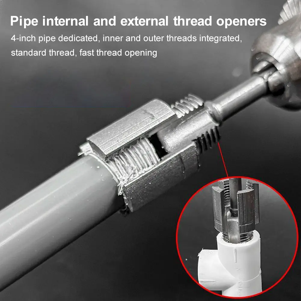 4PCS Integrated Internal External Pipe Threading Tool Pipe Thread Cutting Tool Electric Drill Compatible PVC Pipe Threader Kit