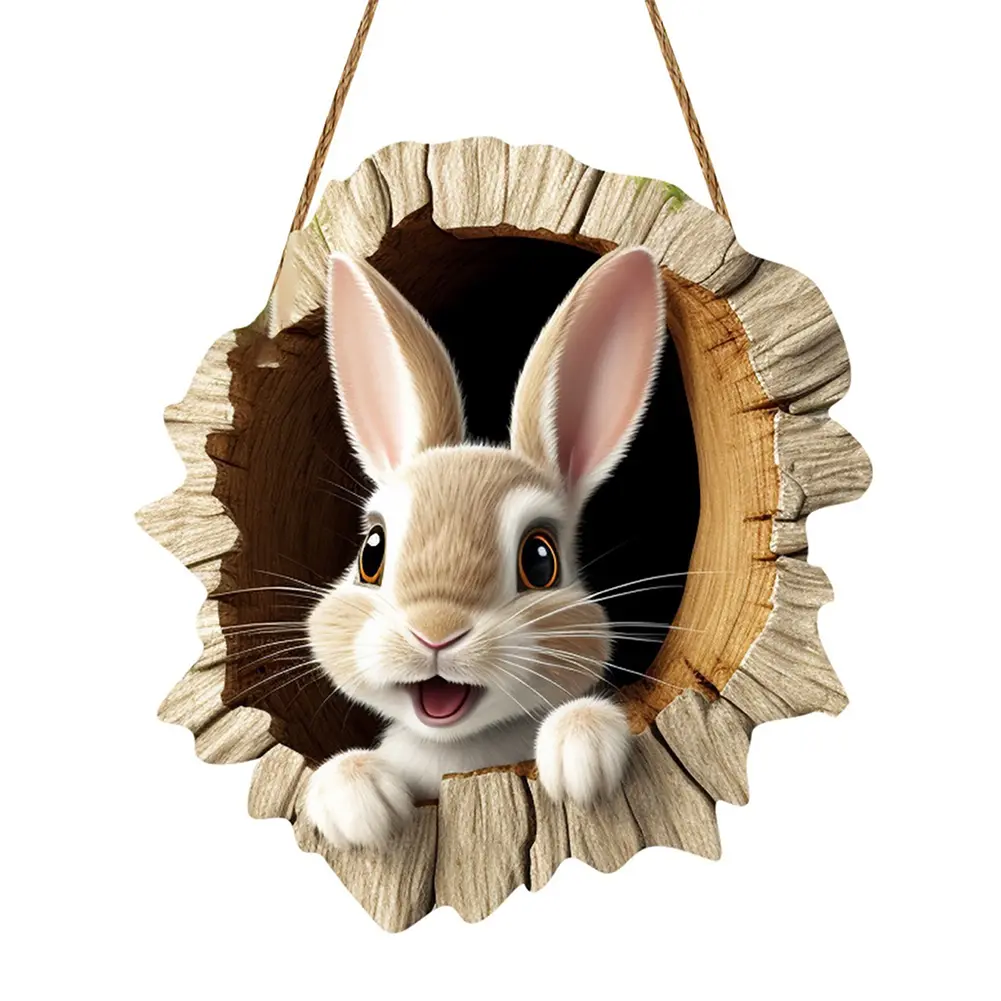 3/1 Set Easter Bunny Door Sign Pendant Decoration Wooden Hanging Spring Happy Rabbit Construction Door Easter Party Decor 2025