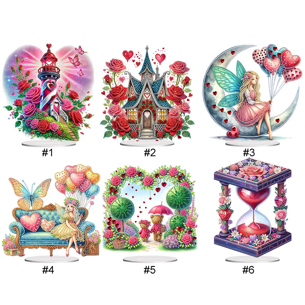 Acrylic Special Shape Flower Hourglass Diamond Painting Tabletop Ornaments Kit Rhinestones Desktop Ornaments Bedroom Table Decor