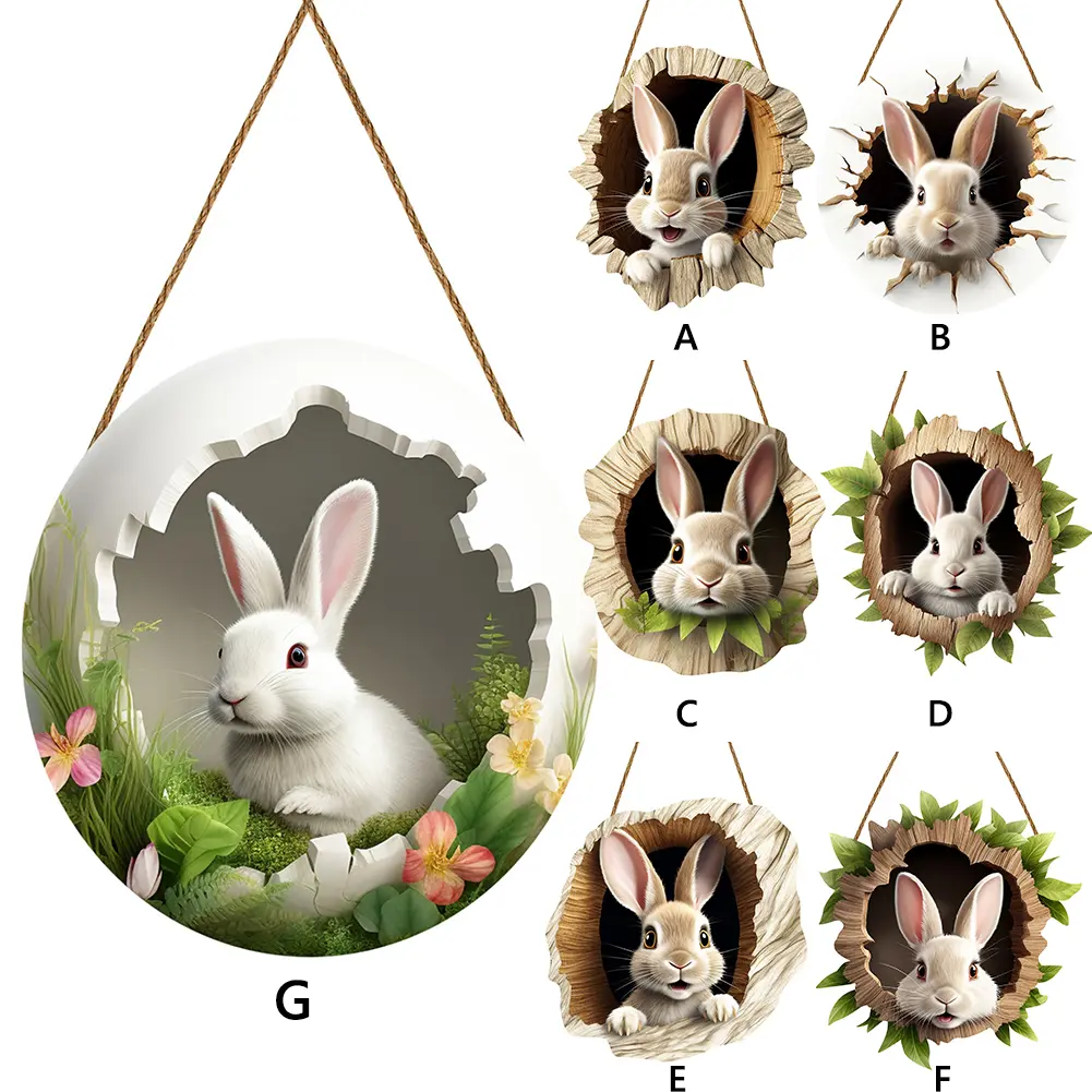 3/1 Set Easter Bunny Door Sign Pendant Decoration Wooden Hanging Spring Happy Rabbit Construction Door Easter Party Decor 2025