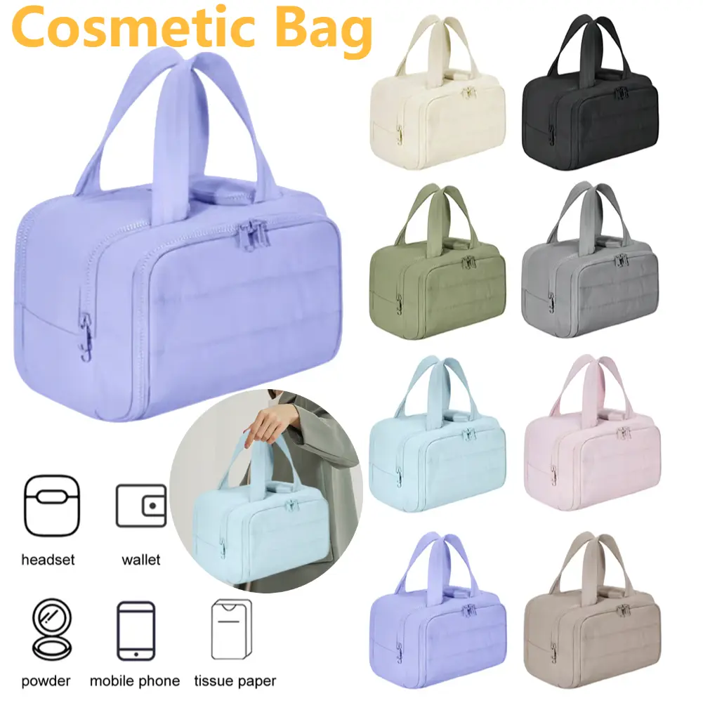 Women Cosmetic Bag Large Capacity Casual Storage Bag Solid Color Toiletry Case Bathroom Shower Travel Bag Portable Makeup Pouch