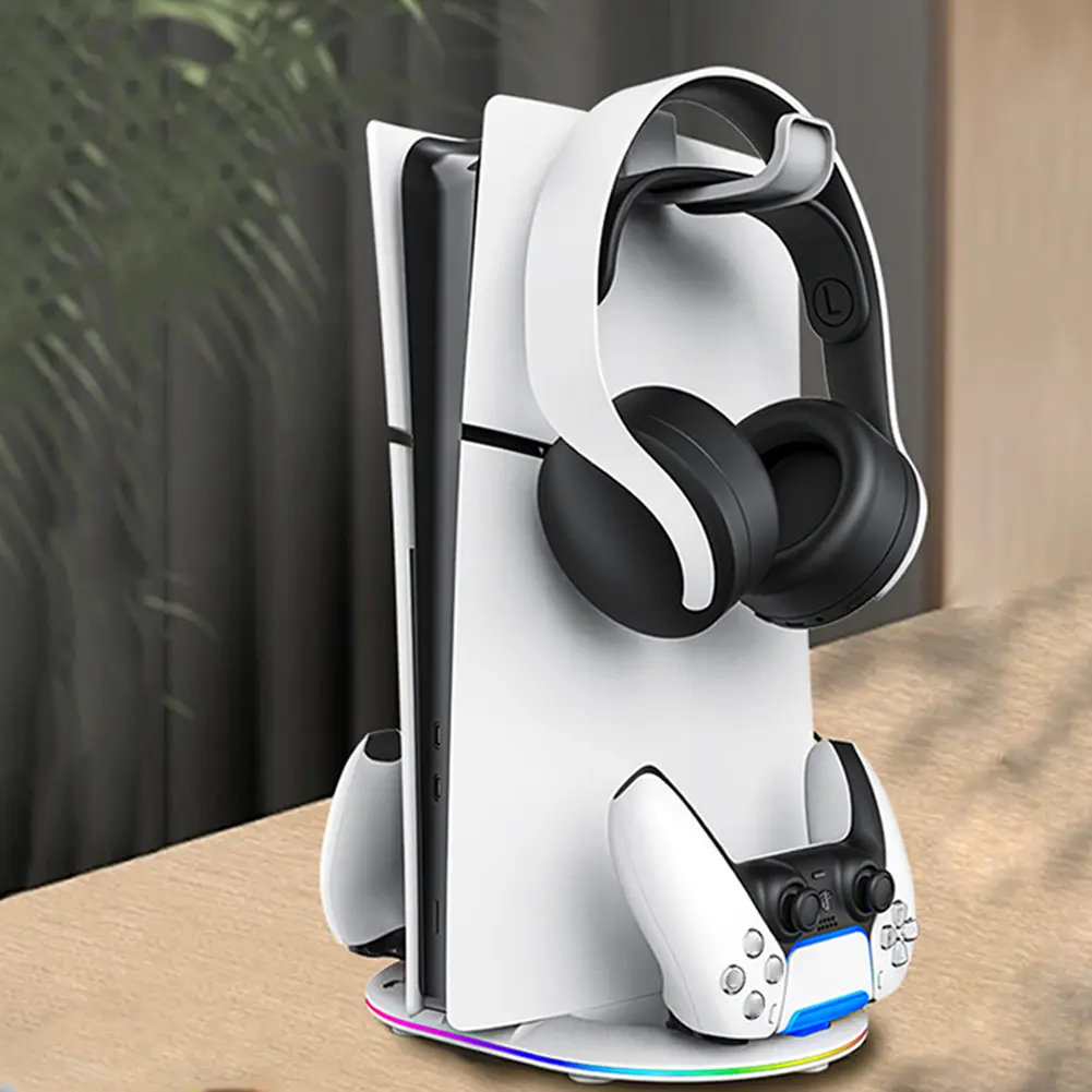 Game Console Dock Mount Bracket with Atmosphere Light Base Support with Fixing Screw for PS5 Slim Optical Drive/Digital Version