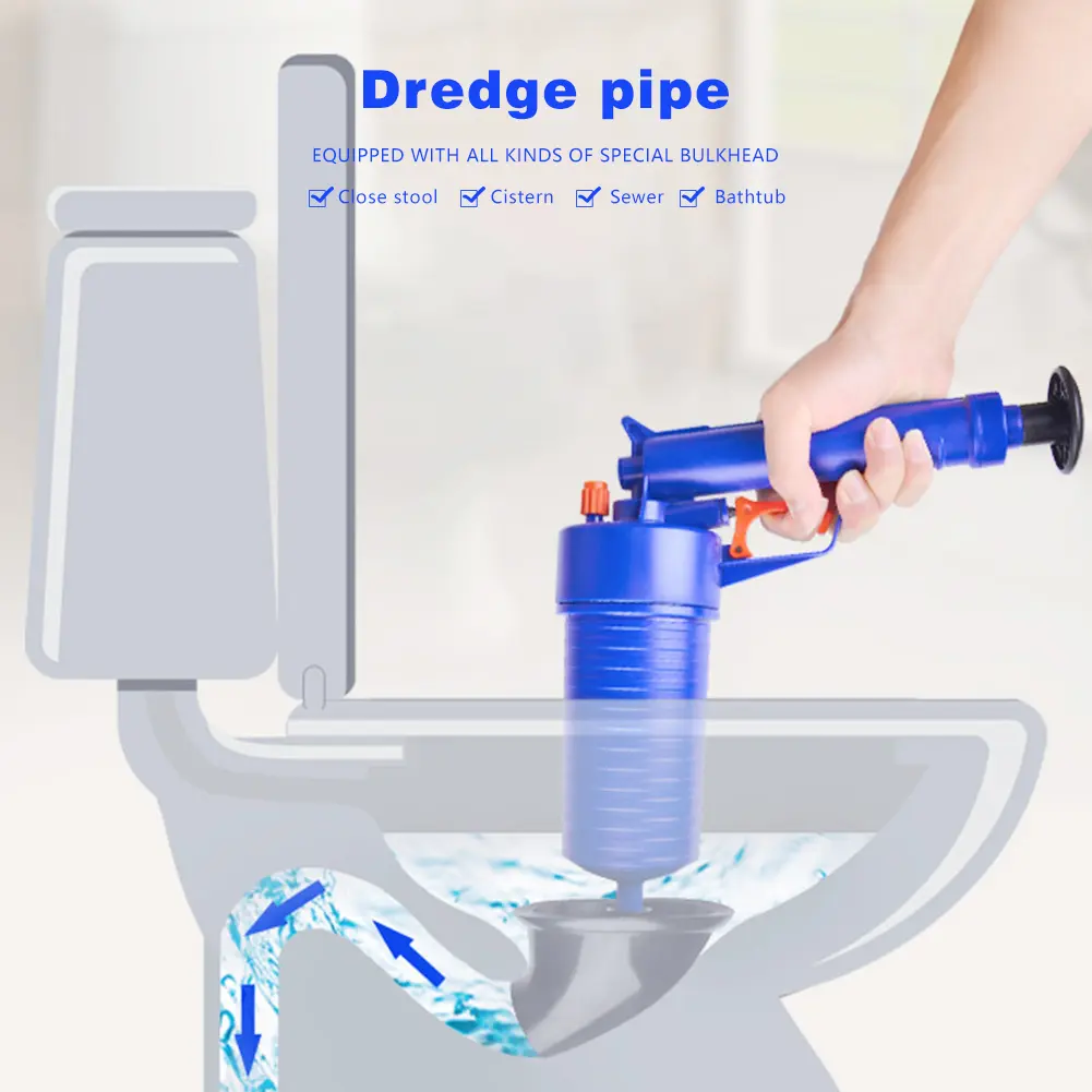 Air Power Pipe Clogged Remover with Four Size Suckers for Efficient Drain Cleaning in Kitchen and Bathroom