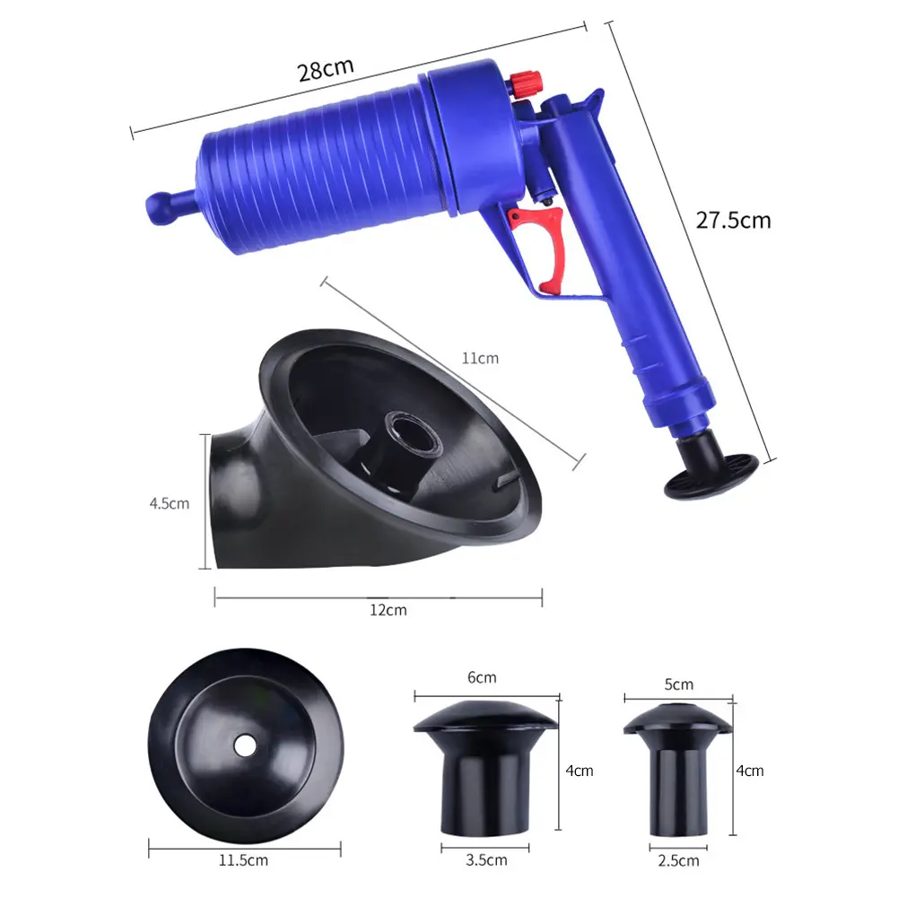 Air Power Pipe Clogged Remover with Four Size Suckers for Efficient Drain Cleaning in Kitchen and Bathroom
