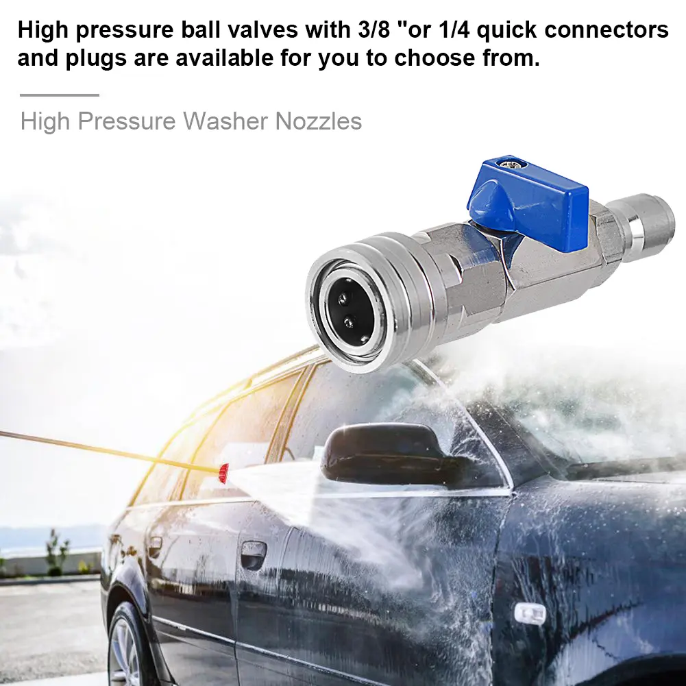 High Pressure Shut Off Ball Valve with 3/8 and 1/4 Inch Quick Connectors for 4500 PSI Washing Machines