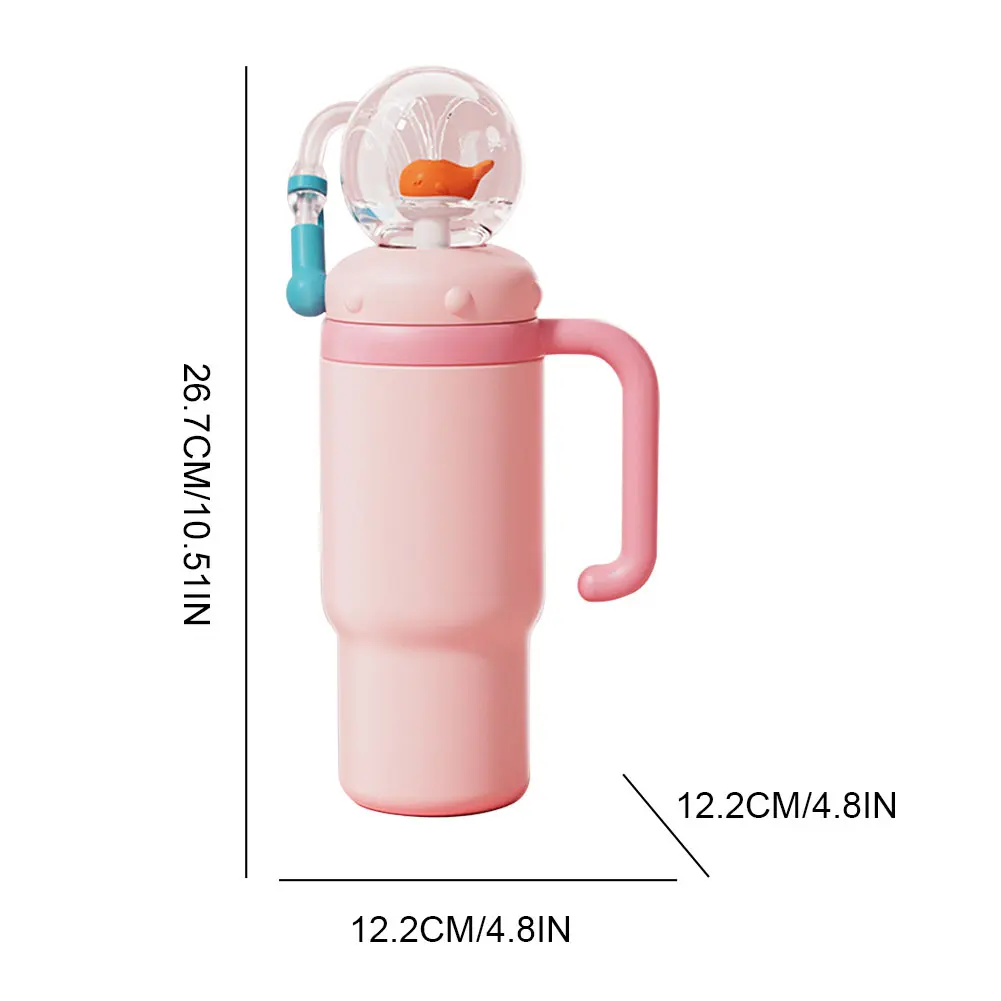 Stainless Steel Whale Fountain Tumbler with Handle Drinking Cup Leak Proof Whale Squirt Water Cup with Straw Creative Gift 710ml