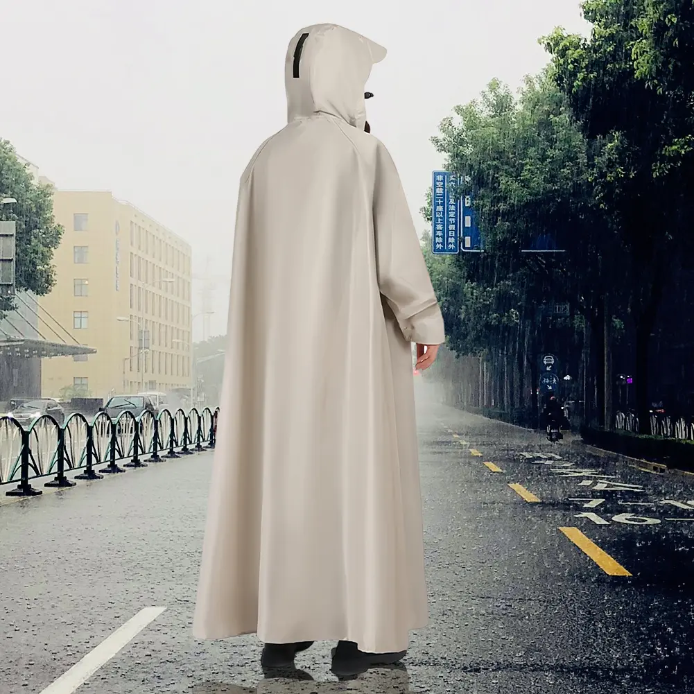 Fashion Adult Waterproof Long Raincoat Women Men Rain Coat Hooded For Outdoor Hiking Travel Fishing Climb Thickened Black/Khaki