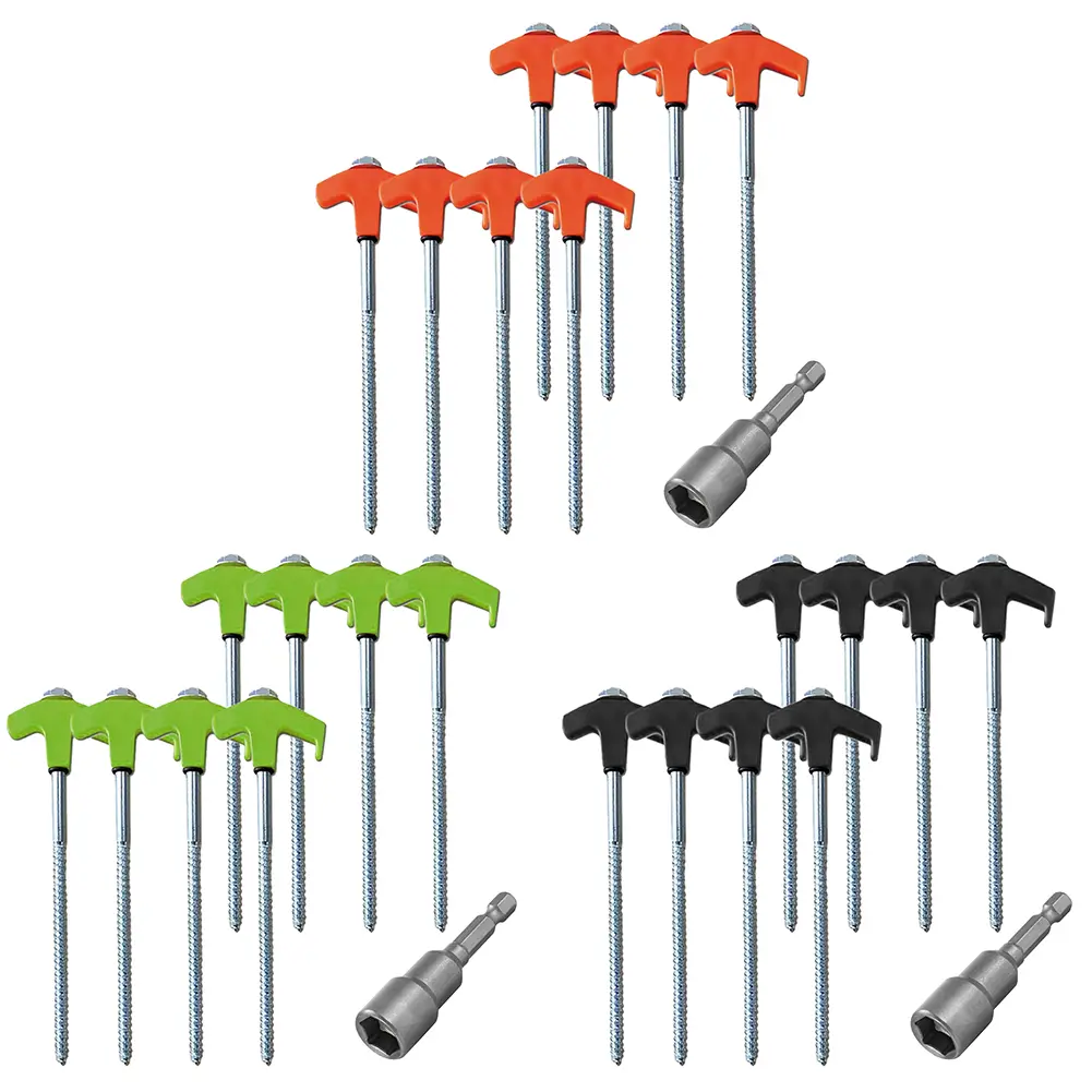 8Pcs Heavy Duty Spiral Screw with Hex Socket Outdoor Camping Tools Stakes Tent Pile Ground Nail Anchors Fixed Pin Pegs