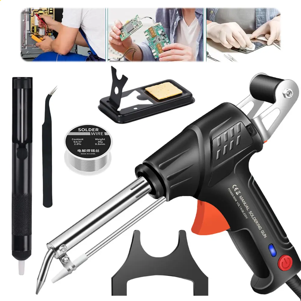 60W 220V Handheld Soldering Iron Welding Gun Suit for 0.8-1.2 Tin Wire Fast Heating Soldering Kit for Electronics Welding Repair