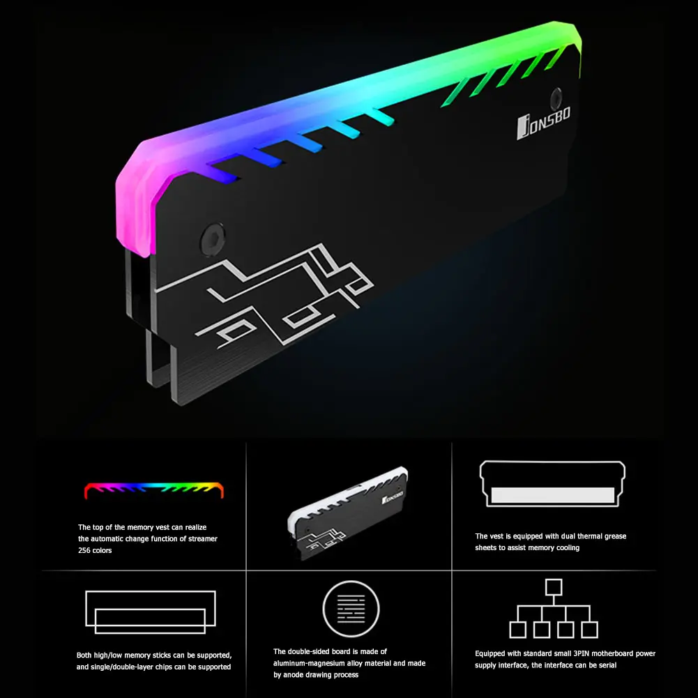 RGB Desktop PC RAM Heatsink Practical Multi-functional Classic Heat Sink Spreader for DDR DDR3 DDR4 Memory Cooling