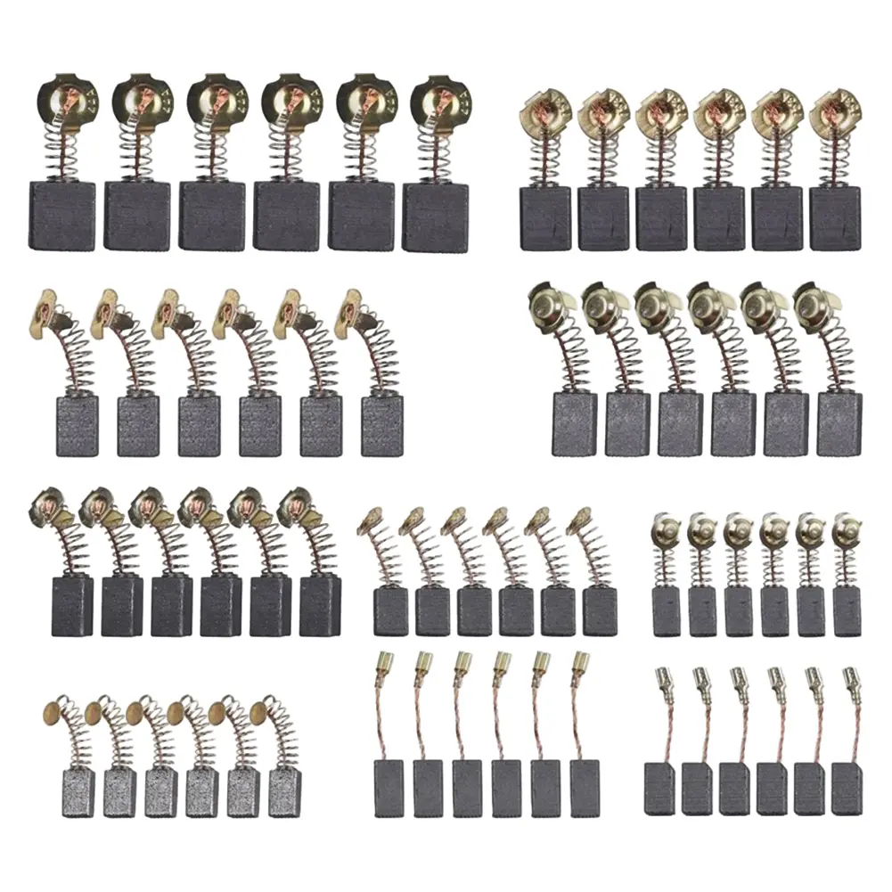 60Pcs Electric Motor Carbon Brushes 10 Sizes Replacement Carbon Brushes Multifunction for Drill Electric Screwdriver Sander