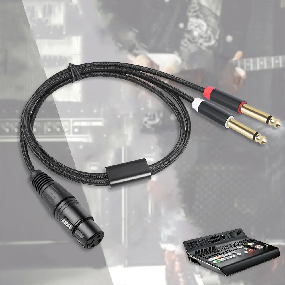 1/2/3M Female XLR To Double 6.35mm Mono TS Plug Mic Cable 3-Pin XLR Female To Dual Mono 6.35mm TS Male Cord for Microphone Mixer