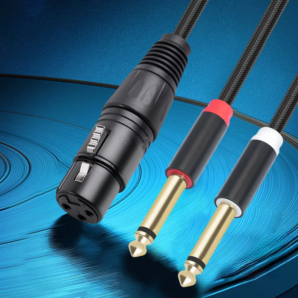 1/2/3M Female XLR To Double 6.35mm Mono TS Plug Mic Cable 3-Pin XLR Female To Dual Mono 6.35mm TS Male Cord for Microphone Mixer