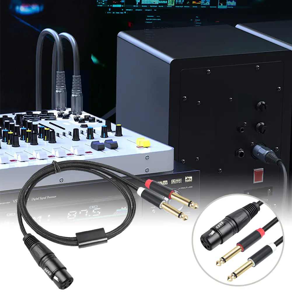 1/2/3M Female XLR To Double 6.35mm Mono TS Plug Mic Cable 3-Pin XLR Female To Dual Mono 6.35mm TS Male Cord for Microphone Mixer