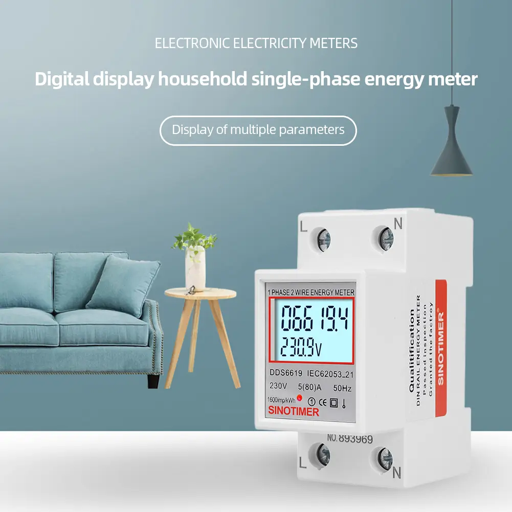 Digital Electricity Consumption Monitor Din Rail 220V 230V KWH Electric Meter Super Energy Saving 50 60Hz for Home Or Business
