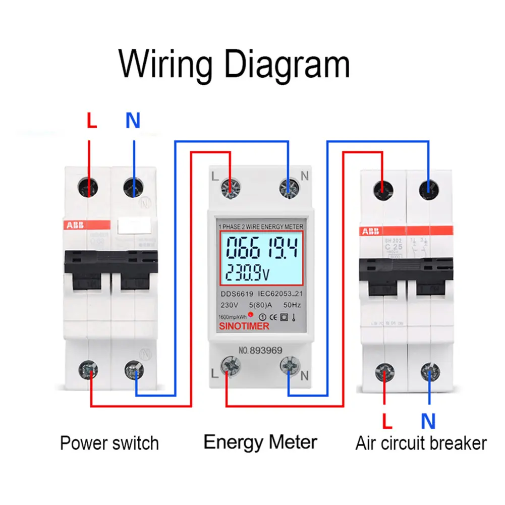 Digital Electricity Consumption Monitor Din Rail 220V 230V KWH Electric Meter Super Energy Saving 50 60Hz for Home Or Business