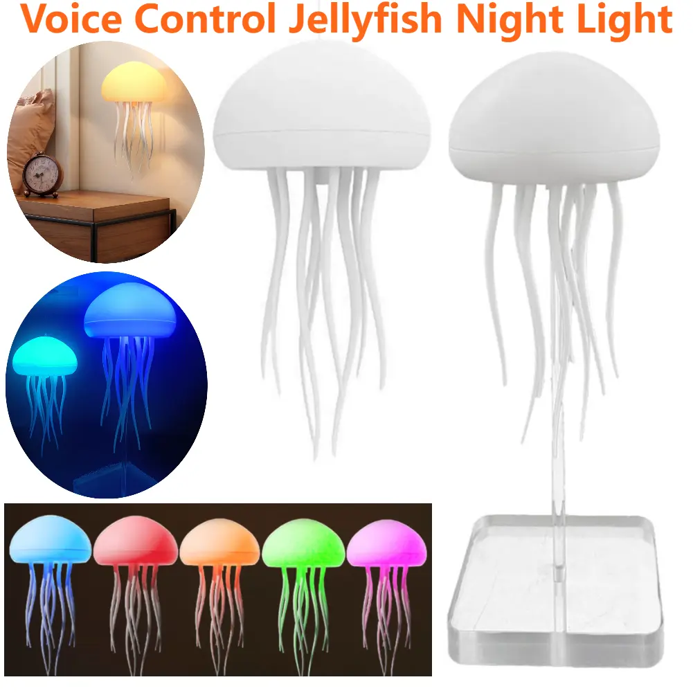 Jellyfish Night Light Voice Control Jellyfish Table Bedside Lamp with Dancing Leg RGB Colored Jellyfish Desk Lamp for Home Decor