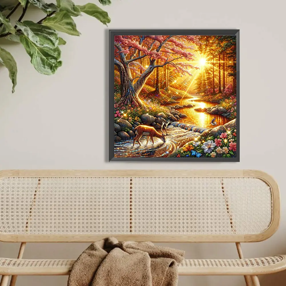 40x40cm Sunset Woods 5D DIY Full Drill Round Diamond Painting Kit Wall Decor