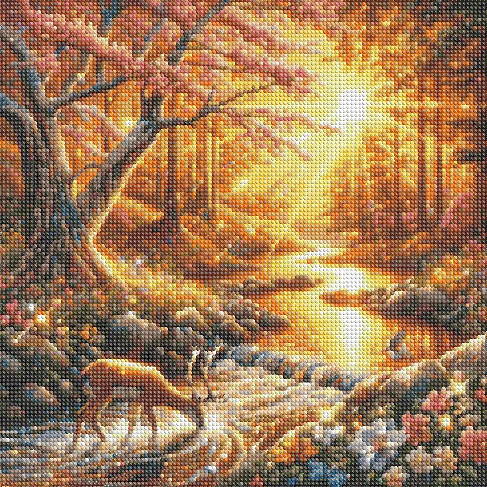 40x40cm Sunset Woods 5D DIY Full Drill Round Diamond Painting Kit Wall Decor