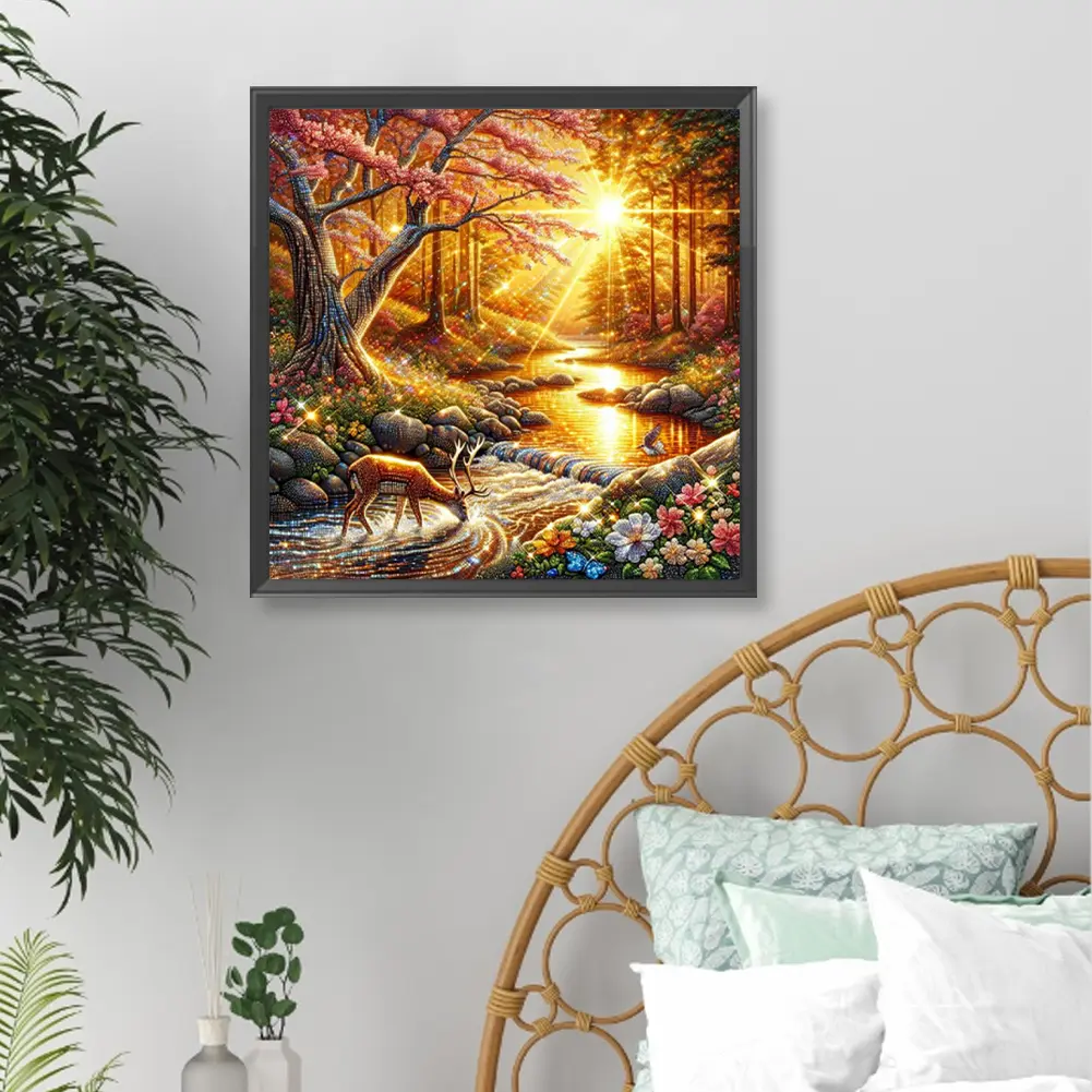 40x40cm Sunset Woods 5D DIY Full Drill Round Diamond Painting Kit Wall Decor