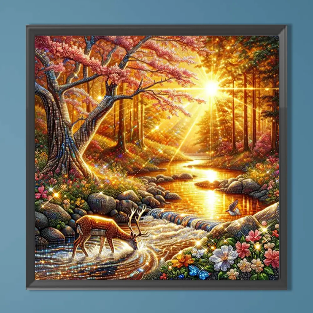 40x40cm Sunset Woods 5D DIY Full Drill Round Diamond Painting Kit Wall Decor