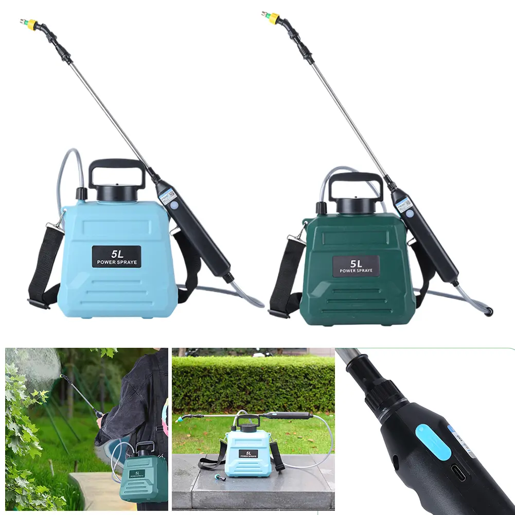 1.35 Gallon/5L Battery Powered Sprayer with USB Rechargeable Handle and Telescopic Wand Garden Sprayer for Lawn Garden Cleaning