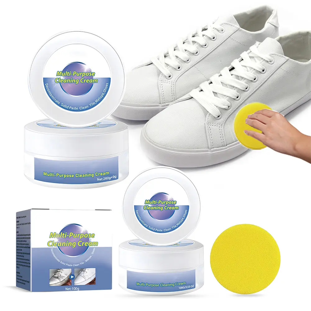 Shoe Cleaner White Shoes Stain Cleaning Cream with Wipe Sponge Shoes Whitening Paste White Shoes Stains Remover for Sports Shoes
