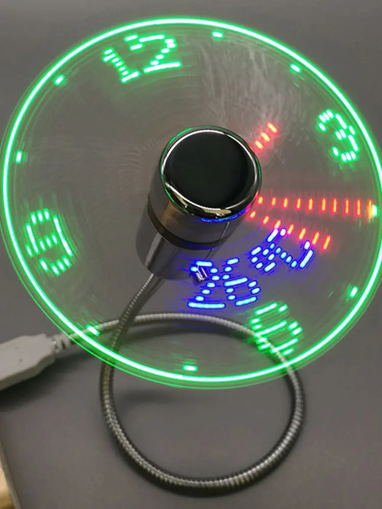Clock Fans USB Powered Small Night Light Real Time Display Hand Mini USB Fan Flexible Gooseneck LED Clock for Laptop PC Notebook