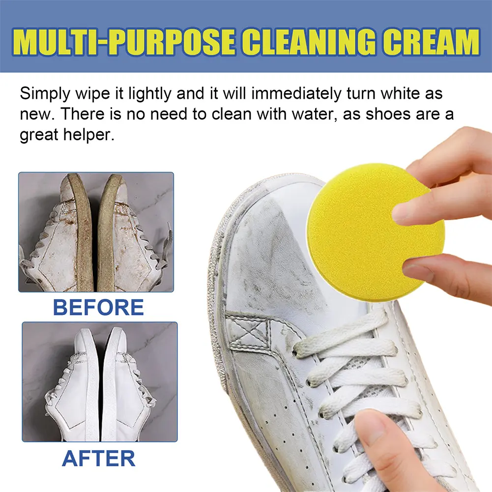 Shoe Cleaner White Shoes Stain Cleaning Cream with Wipe Sponge Shoes Whitening Paste White Shoes Stains Remover for Sports Shoes