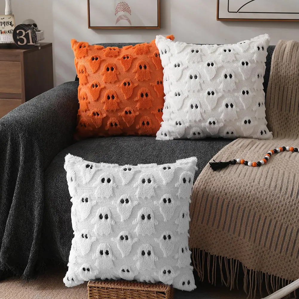 1/2PCS Halloween Ghost Pumpkin Pillowcase Washable Plush Soft Cushion Cover Comfortable Pillow Cover for Sofa Bedroom Home Decor
