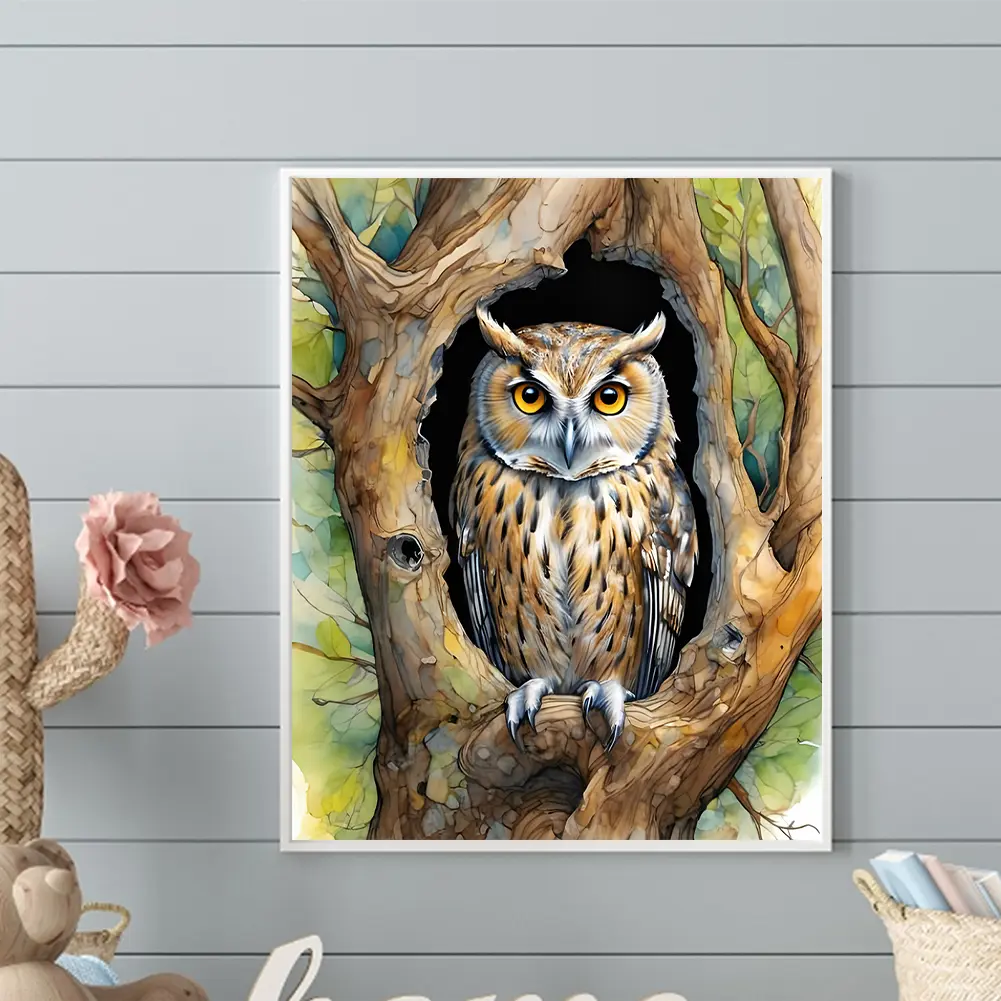 40x40cm Owl 5D DIY Full Drill Round Diamond Painting Kit for Home Wall Decor
