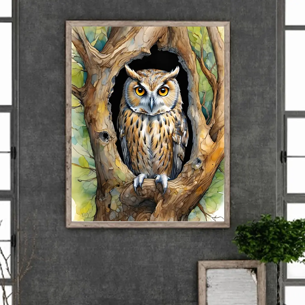 40x40cm Owl 5D DIY Full Drill Round Diamond Painting Kit for Home Wall Decor