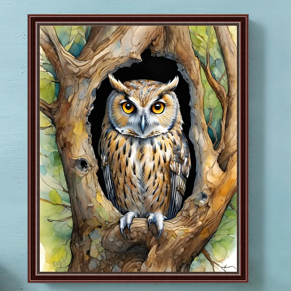 40x40cm Owl 5D DIY Full Drill Round Diamond Painting Kit for Home Wall Decor