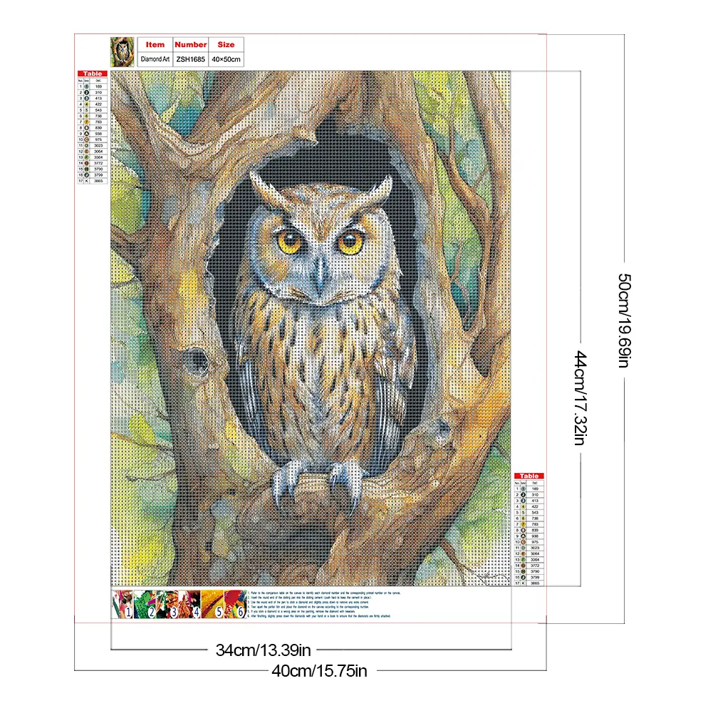 40x40cm Owl 5D DIY Full Drill Round Diamond Painting Kit for Home Wall Decor