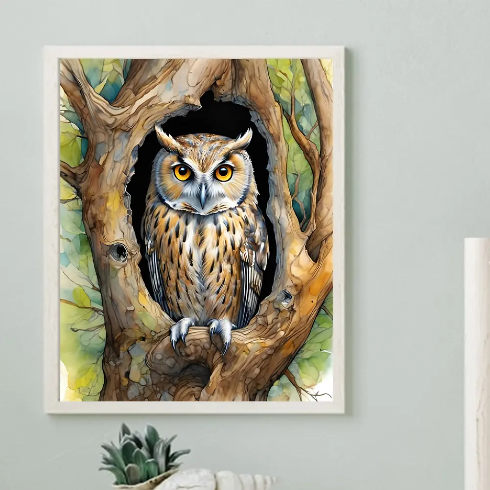 40x40cm Owl 5D DIY Full Drill Round Diamond Painting Kit for Home Wall Decor