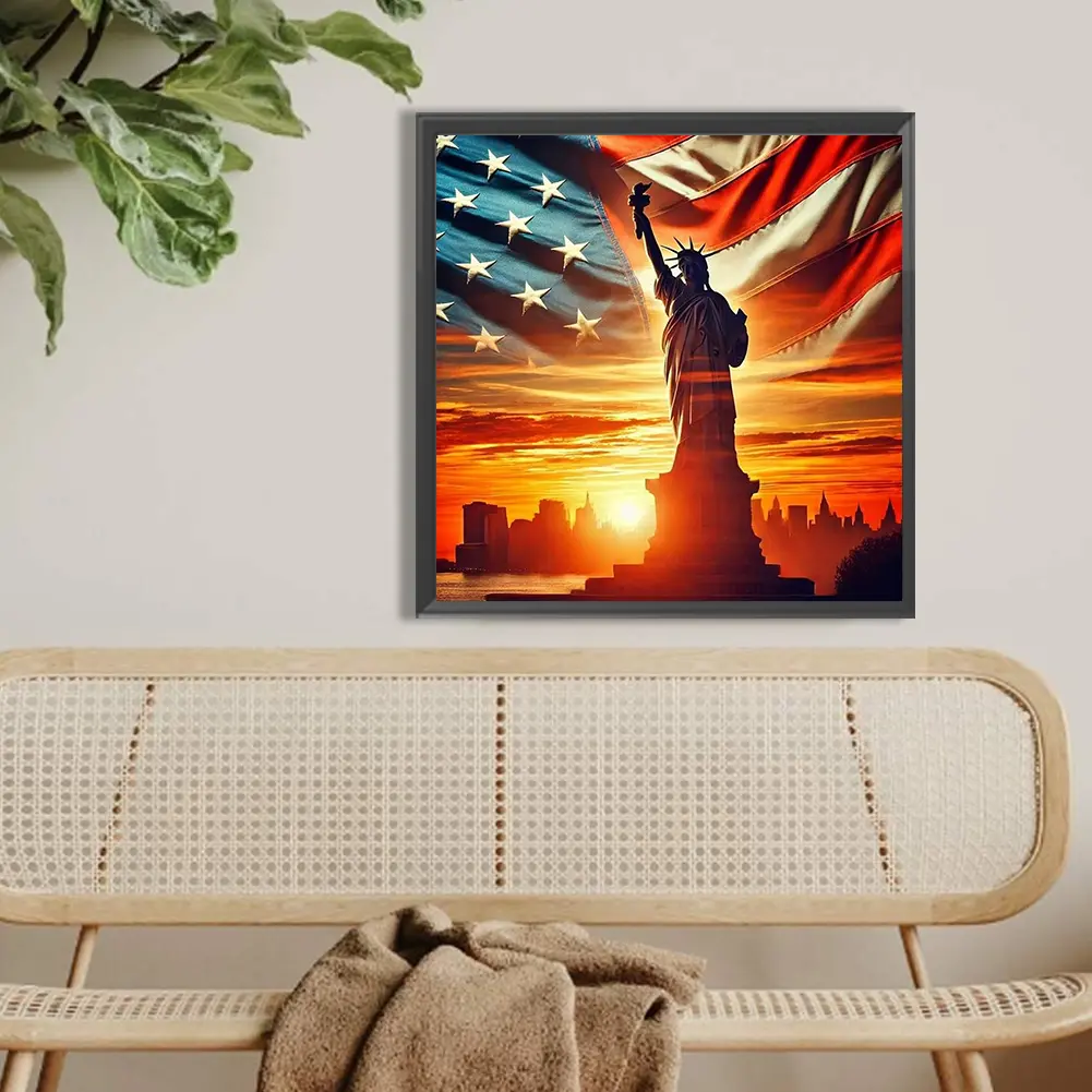 40x40cm Independence Day Statue 5D DIY Full Drill Round Diamond Painting Kit