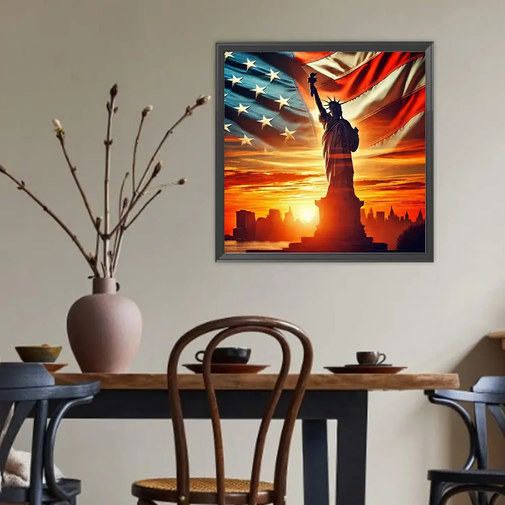 40x40cm Independence Day Statue 5D DIY Full Drill Round Diamond Painting Kit