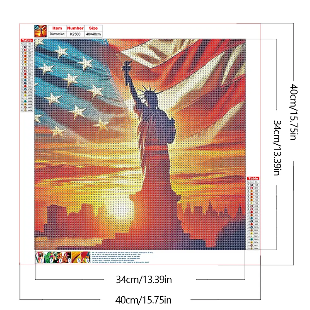 40x40cm Independence Day Statue 5D DIY Full Drill Round Diamond Painting Kit