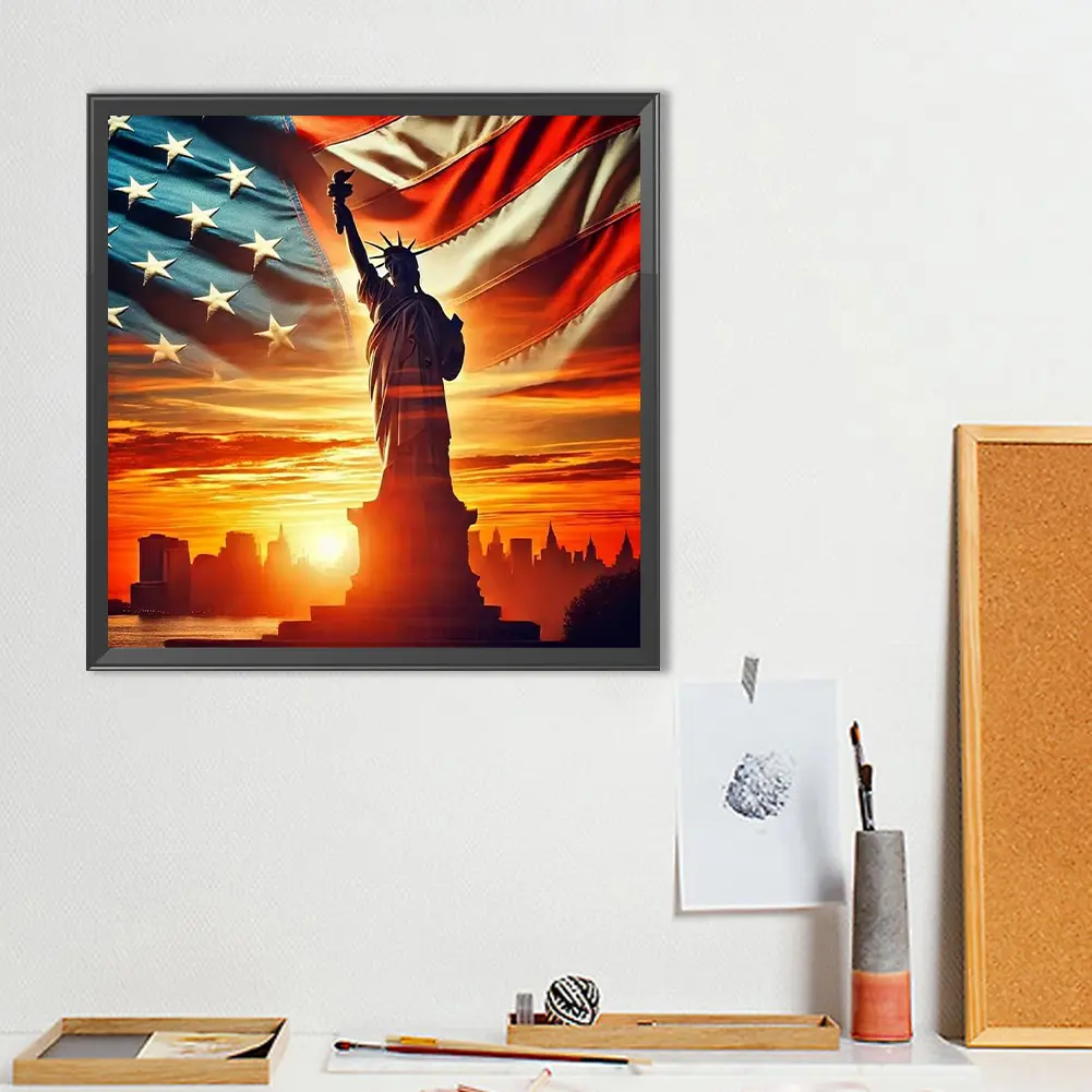 40x40cm Independence Day Statue 5D DIY Full Drill Round Diamond Painting Kit