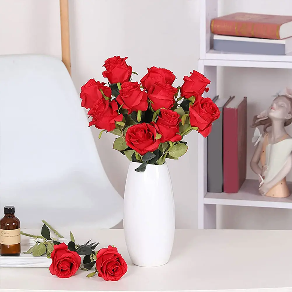 10PCS Artificial Silk Roses with Faux Stems Fake Roses Flower Floral Wedding Bouquet for Wedding Centerpiece Home Party Decor