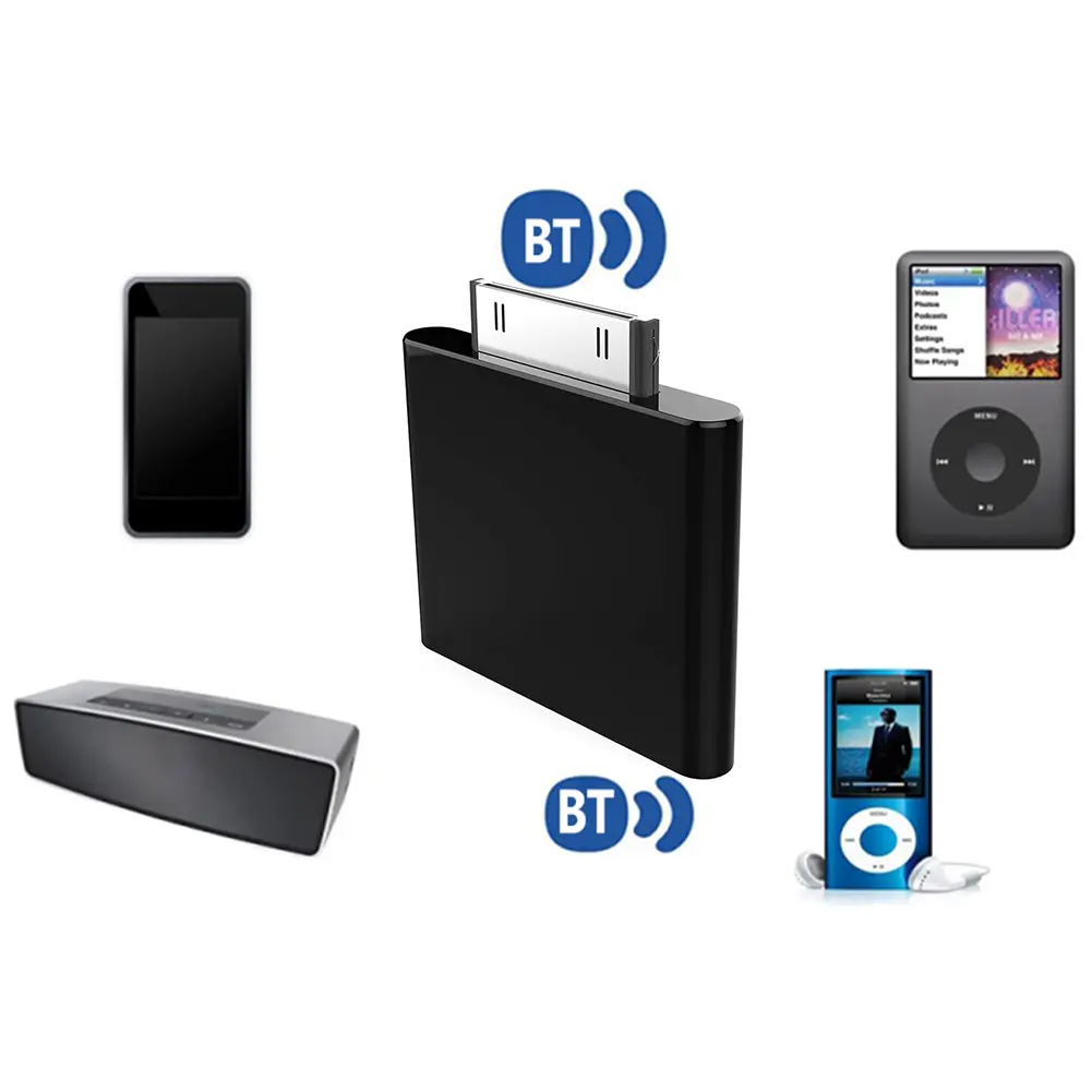 30pin 40mA Audio Transmitter Bluetooth-compatible Transmitter Black/White Wireless Bluetooth-compatible Professional for Ipod