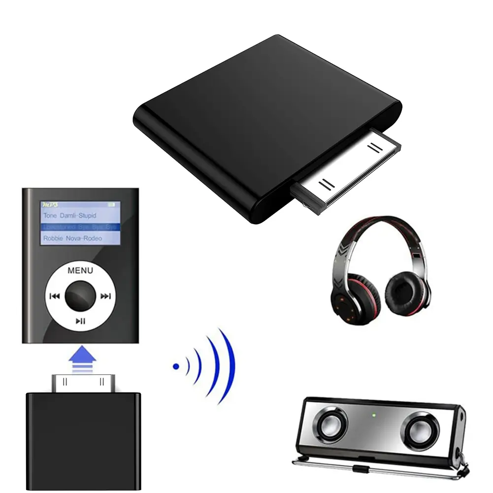 30pin 40mA Audio Transmitter Bluetooth-compatible Transmitter Black/White Wireless Bluetooth-compatible Professional for Ipod