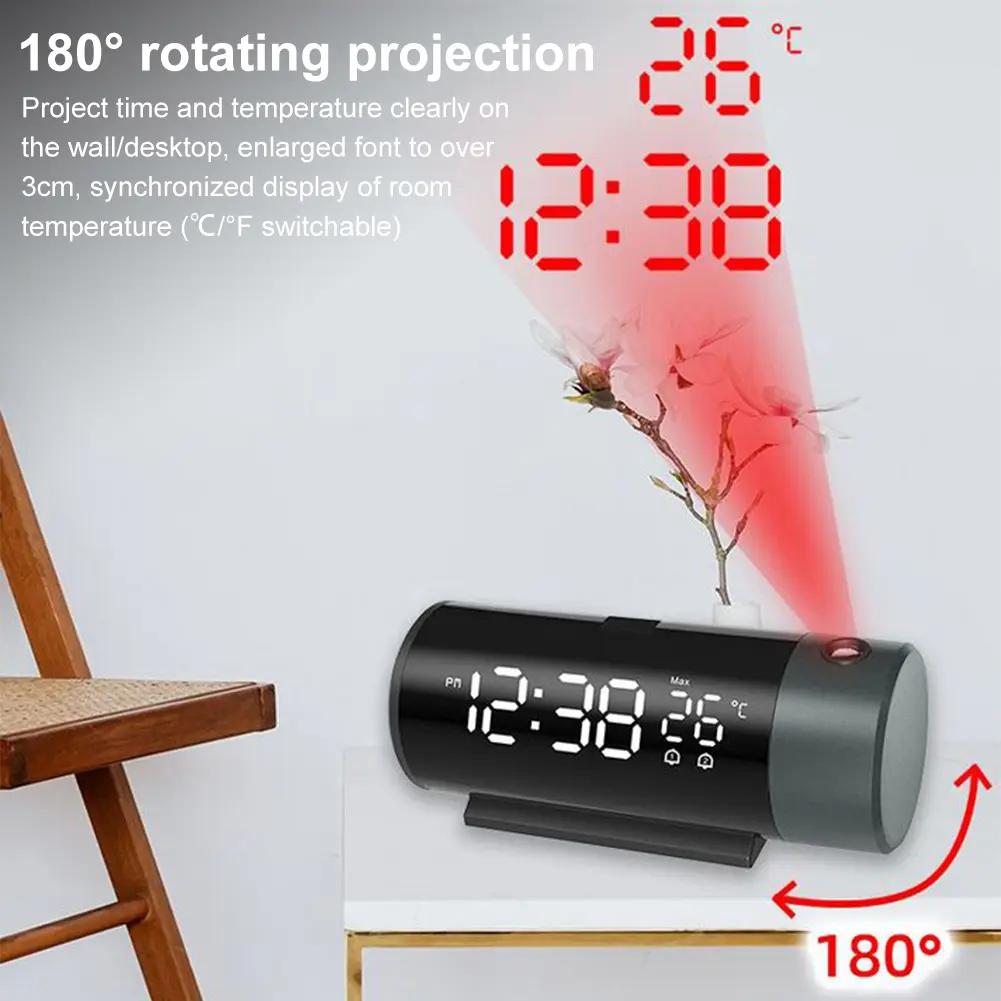 180° Rotatable Digital Alarm Clock 4-Level Brightness Dimmer Smart Alarm Clock Electronic Desktop Clock for Home & Office