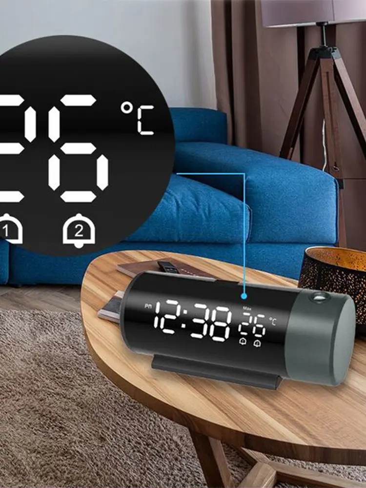 180° Rotatable Digital Alarm Clock 4-Level Brightness Dimmer Smart Alarm Clock Electronic Desktop Clock for Home & Office