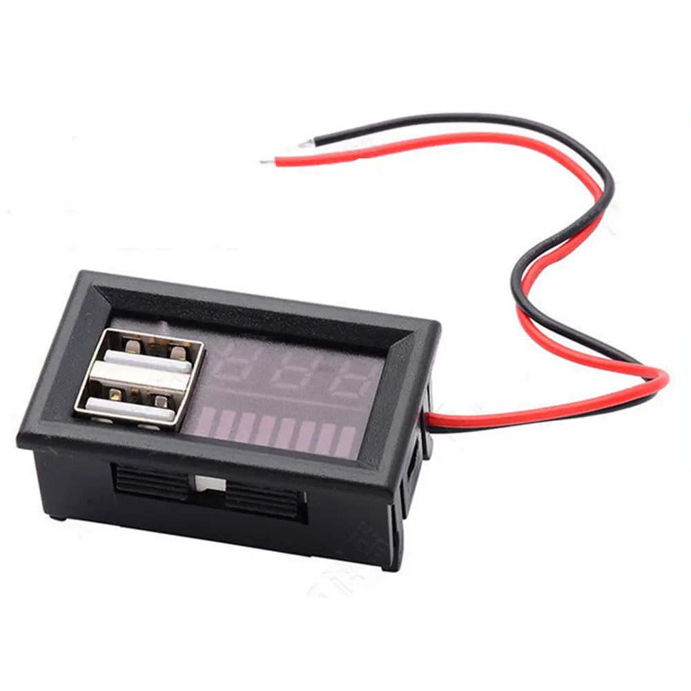 Dual USB Output 12V Car Voltmeter and Battery Capacity Meter for RV and Automotive Lithium Lead Acid Batteries