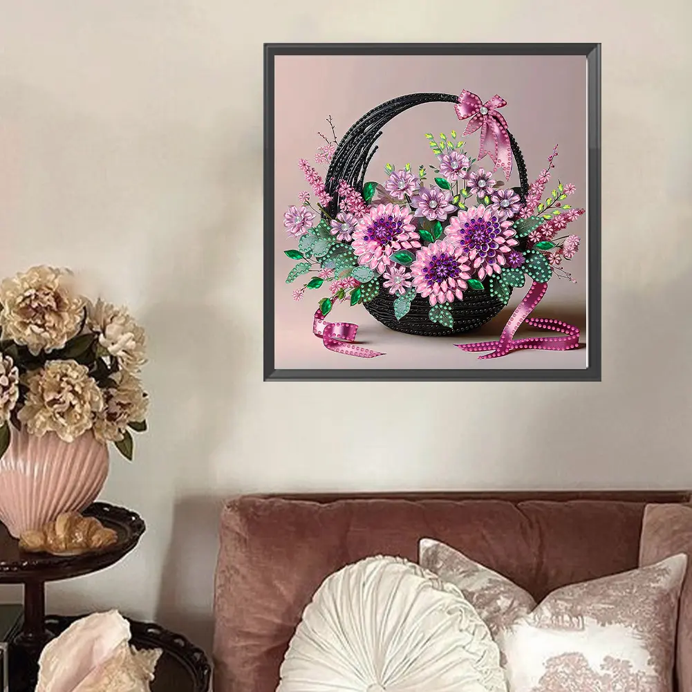 5D DIY Partial Special Shaped Drill Diamond Painting Flower Basket Decor 30x30cm