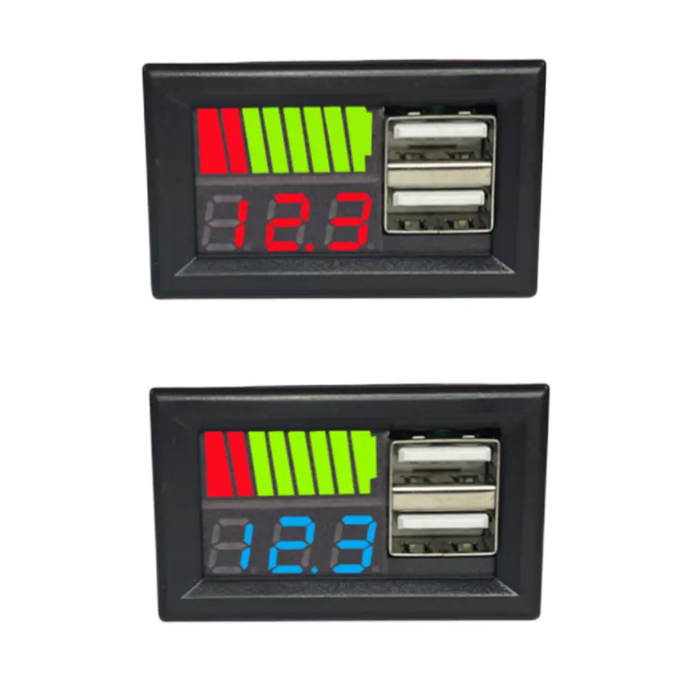 Dual USB Output 12V Car Voltmeter and Battery Capacity Meter for RV and Automotive Lithium Lead Acid Batteries