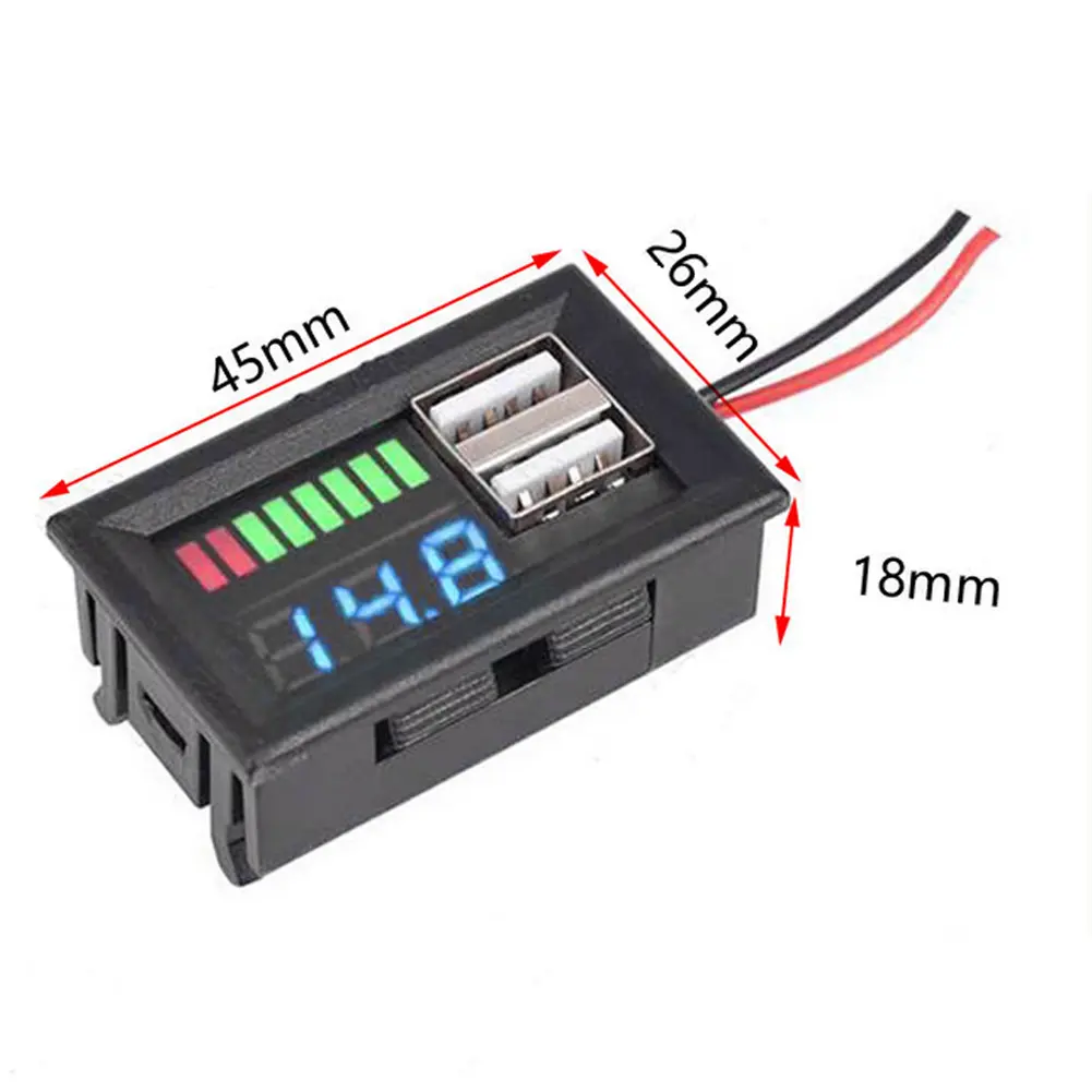 Dual USB Output 12V Car Voltmeter and Battery Capacity Meter for RV and Automotive Lithium Lead Acid Batteries