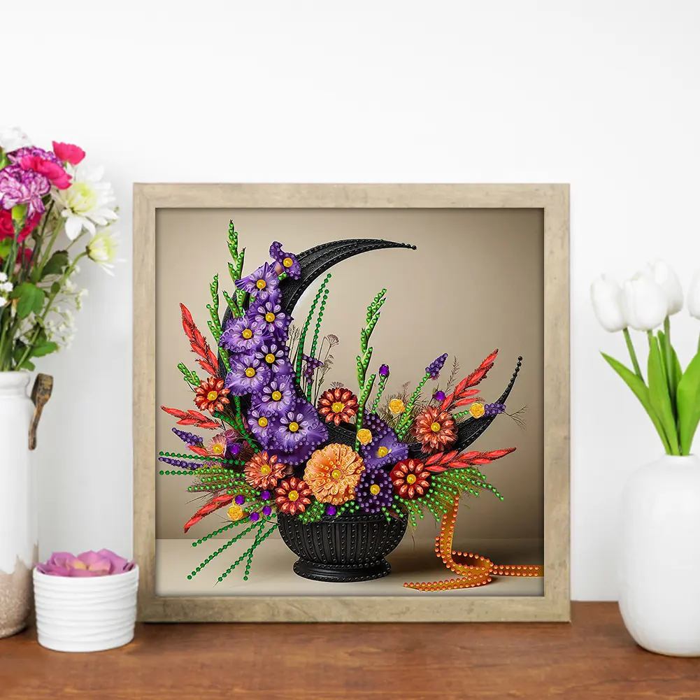 5D DIY Partial Special Shaped Drill Diamond Painting Flower Basket Decor 30x30cm