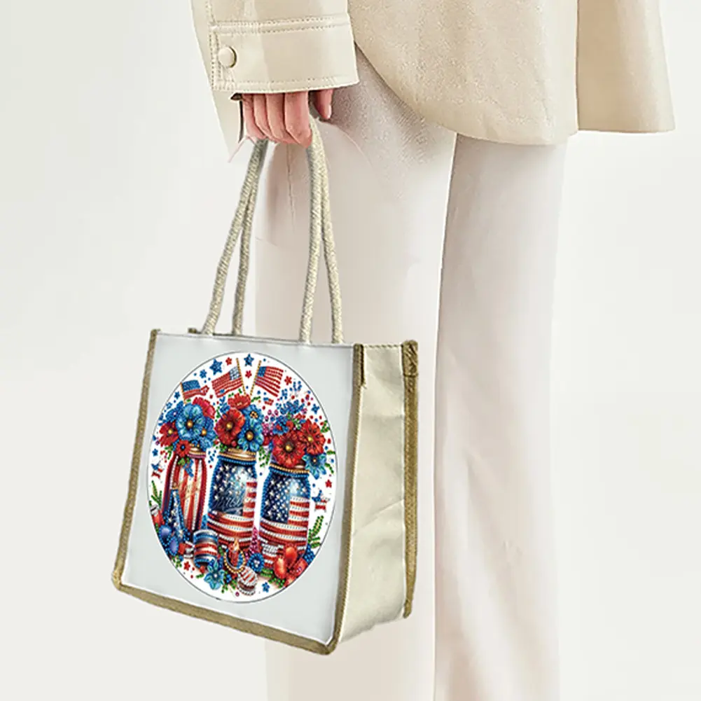 5D Diamond Painting Tote Bag Reusable Grocery Bag DIY Diamond Painting Shopping Bag for Travel Shopping Beach Wedding